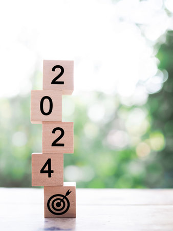 Happy new year 2024 with white background. The concept of Goal achievement , target, strategy and...