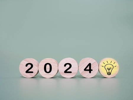 Happy new year 2024 with white background. The concept of Goal achievement , target, strategy and...