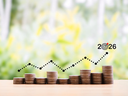 Stack of coins with virtual increasing graph. The concept of saving money for business growth,...