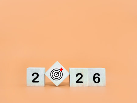Wooden blocks with the number 2026 with nature background. The concept of Goal achievement , target, strategy and success in 2026の写真素材