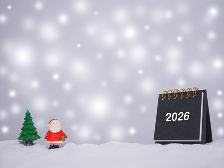 2026 desk calendar and christmas decoration with shiny light for Christmas and New Year holidays...