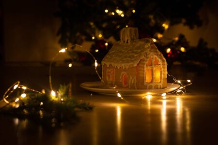 gingerbread house on christmasの写真素材