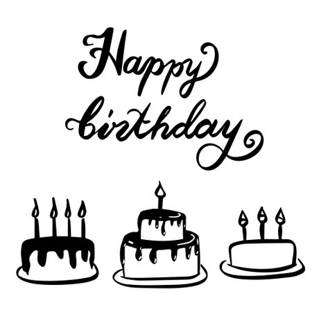 Happy birthday doodle cake kid drawingのイラスト素材