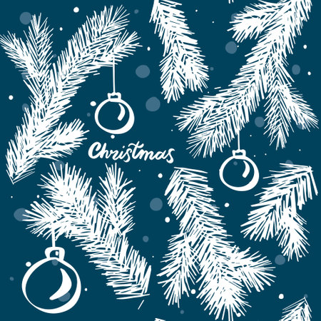 Christmas pine branches with baublesのイラスト素材