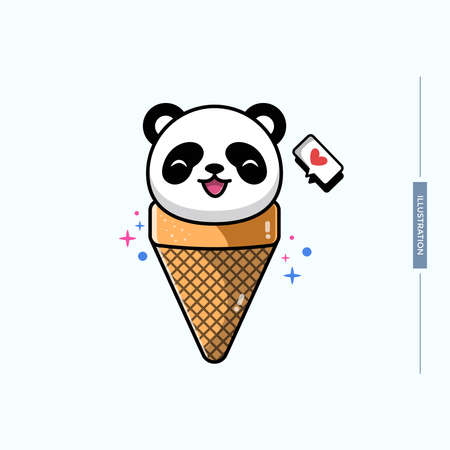 cute panda ice cream,animal character concept,vectorのイラスト素材