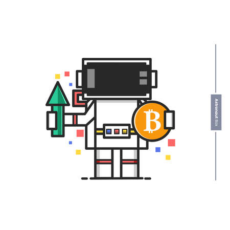 astronaut box. carrying bitcoins and rising arrows, perfect for
business,web,sticker,illustration character,vector eps 10のイラスト素材
