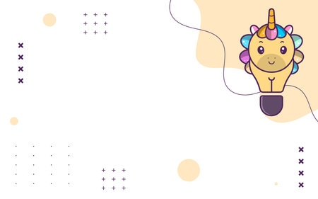 Cute background of cute unicorn character, unicorn with lamp, suitable for social media and business postsのイラスト素材