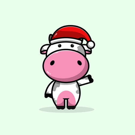illustration of a cow wearing a santa claus hatのイラスト素材