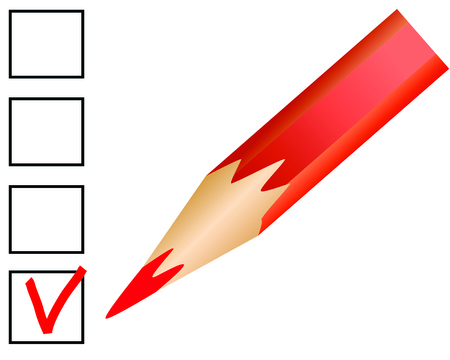 Acknowledgement by a red pencil on the white formのイラスト素材