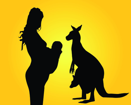 Silhouettes of the woman of mother and a kangarooのイラスト素材