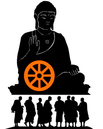 Silhouette of a monument of the Buddha with group of monksのイラスト素材