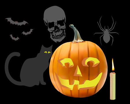 Pumpkin Halloween stuff on a black backgroundのイラスト素材