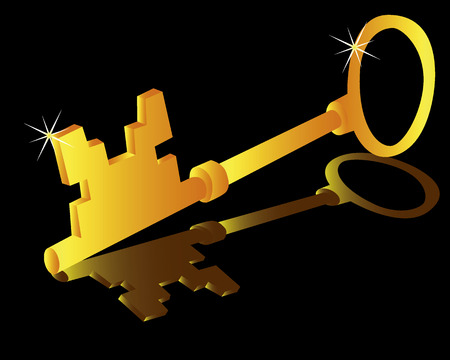 Gold ancient key on a black backgroundのイラスト素材