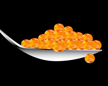 Spoon with a hill of red salmon caviar on a black backgroundのイラスト素材