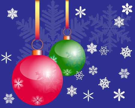 New Year's toys on a dark blue background with white snowflakesのイラスト素材