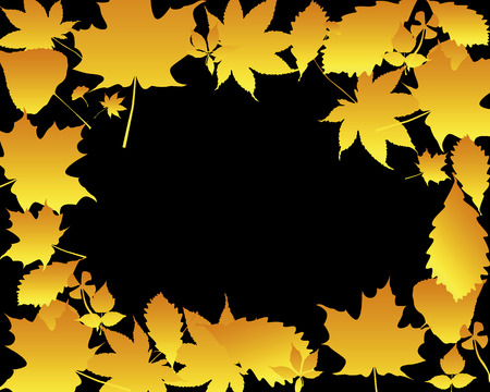 Orange silhouettes of leaves on a black backgroundのイラスト素材