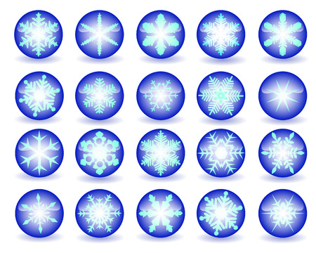 Blue buttons with snowflakes on a white backgroundのイラスト素材