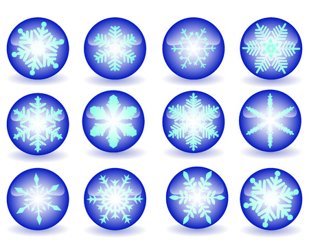 Blue buttons with snowflakes on a white backgroundのイラスト素材