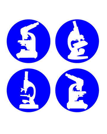 White silhouettes of microscopes in dark blue circles on a white backgroundのイラスト素材
