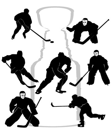  hockey players silhouettes on white backgroundのイラスト素材