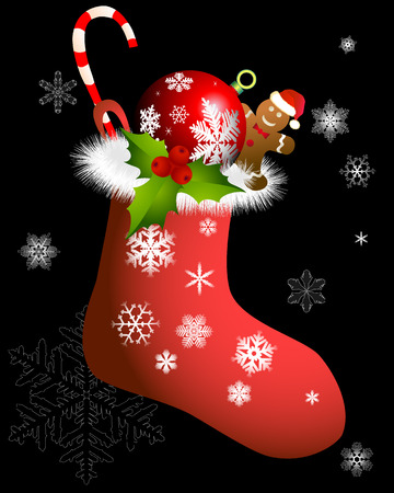 Christmas sock on a black backgroundのイラスト素材