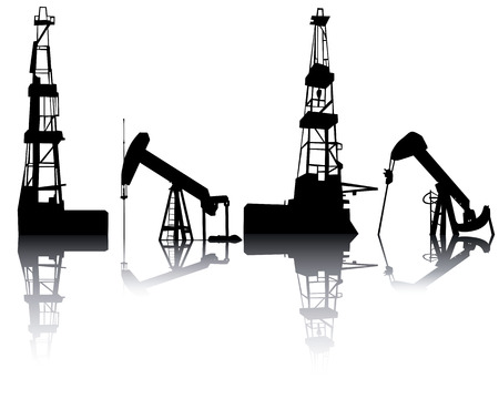 Silhouettes of units for oil recovery on a white backgroundのイラスト素材