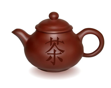 Clay brewing teapot with a hieroglyph on a white backgroundのイラスト素材