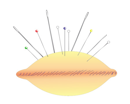 cushion with needles and pins on a white backgroundのイラスト素材