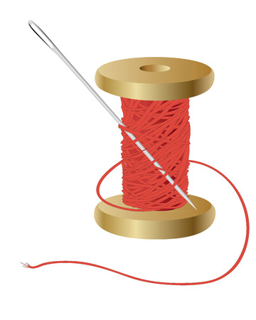 coil with a red thread and needle on white backgroundのイラスト素材