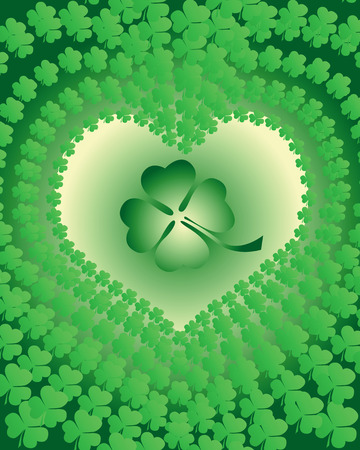 leaf clover leaves edged in view of the heart on a green backgroundのイラスト素材