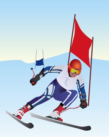 athlete skier down the mountainのイラスト素材