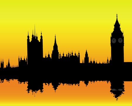 silhouette of the London landscape on an orange backgroundのイラスト素材