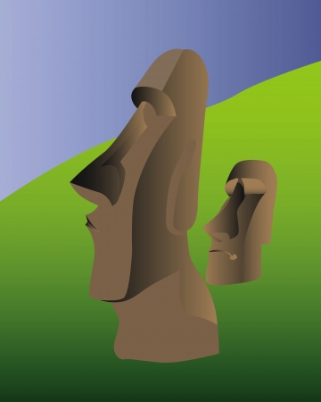 the idols of Easter Island in the background of greenery and blue skyのイラスト素材