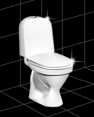 White toilet on a black tile with a gleamのイラスト素材