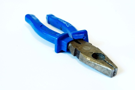 pliers with blue handle on a white backgroundの写真素材
