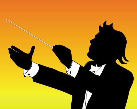 silhouette of conductor on an orange backgroundのイラスト素材