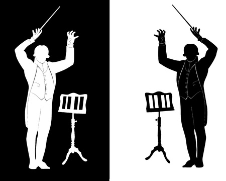 silhouette of conductor music stand with a white and black backgroundのイラスト素材