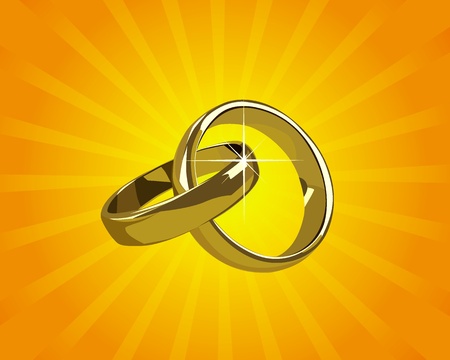 wedding gold rings on a background of orange lightのイラスト素材