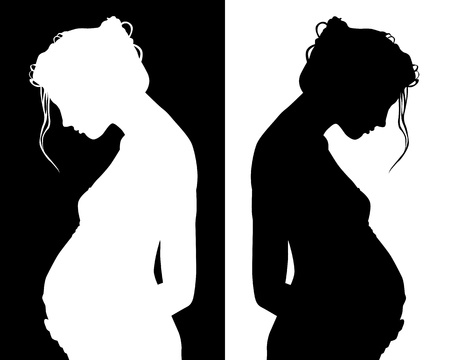 black and white silhouettes of pregnantのイラスト素材