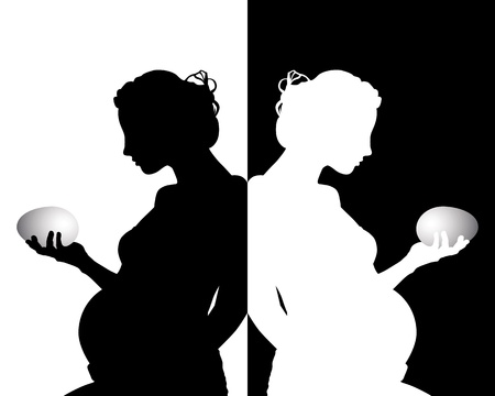 black and white silhouettes of pregnant with an eggのイラスト素材