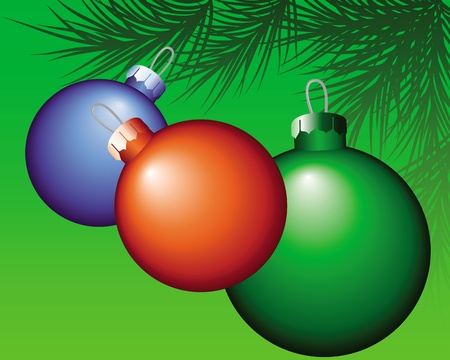 New colorful Christmas decorations on a green backgroundのイラスト素材