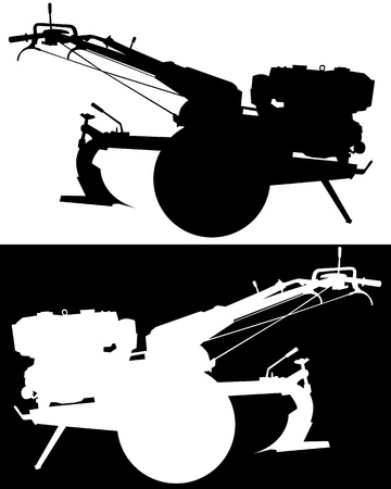 power tillers silhouettes on a black and whiteのイラスト素材