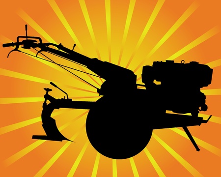 motoblock black silhouette on an orange backgroundのイラスト素材