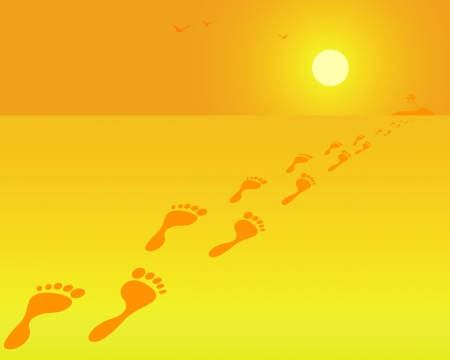 footprints on an orange backgroundのイラスト素材