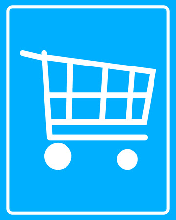 white shopping cart icon to the wheels on a blue background in frameのイラスト素材