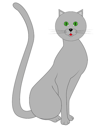 drawing a gray cat with green eyes on white backgroundのイラスト素材