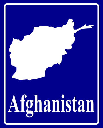 sign as a white silhouette map of Afghanistan with an inscription on a blue backgroundのイラスト素材