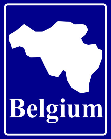 sign as a white silhouette map of Belgium with an inscription on a blue backgroundのイラスト素材
