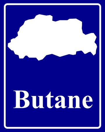 sign as a white silhouette map of Butane with an inscription on a blue backgroundのイラスト素材