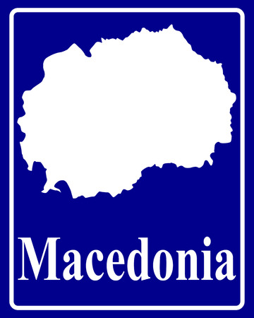 sign as a white silhouette map of Macedonia with an inscription on a blue backgroundのイラスト素材